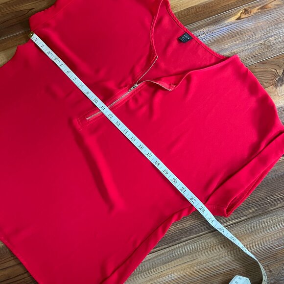 Shein Red Cuffed Short Sleeved Dress Top with Zipper Women’s Size XL - Picture 5 of 6